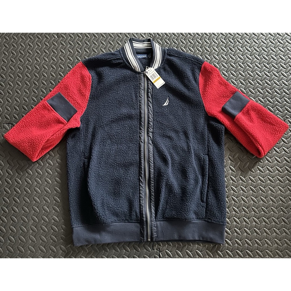 Men's NWT Nautica Full Zip Casual Fur Long Sleeve Red / Blue Size Small S